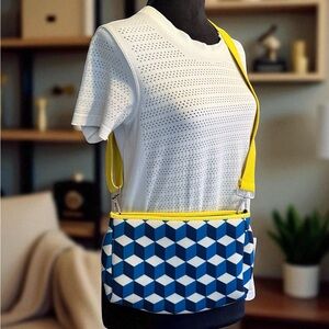 Ah-dorned neoprene Stylish Blue and Yellow Geometric Women's Bag